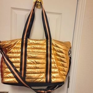 Think Royln "Life on the Fly" Gold Tote.  New, unused condition.